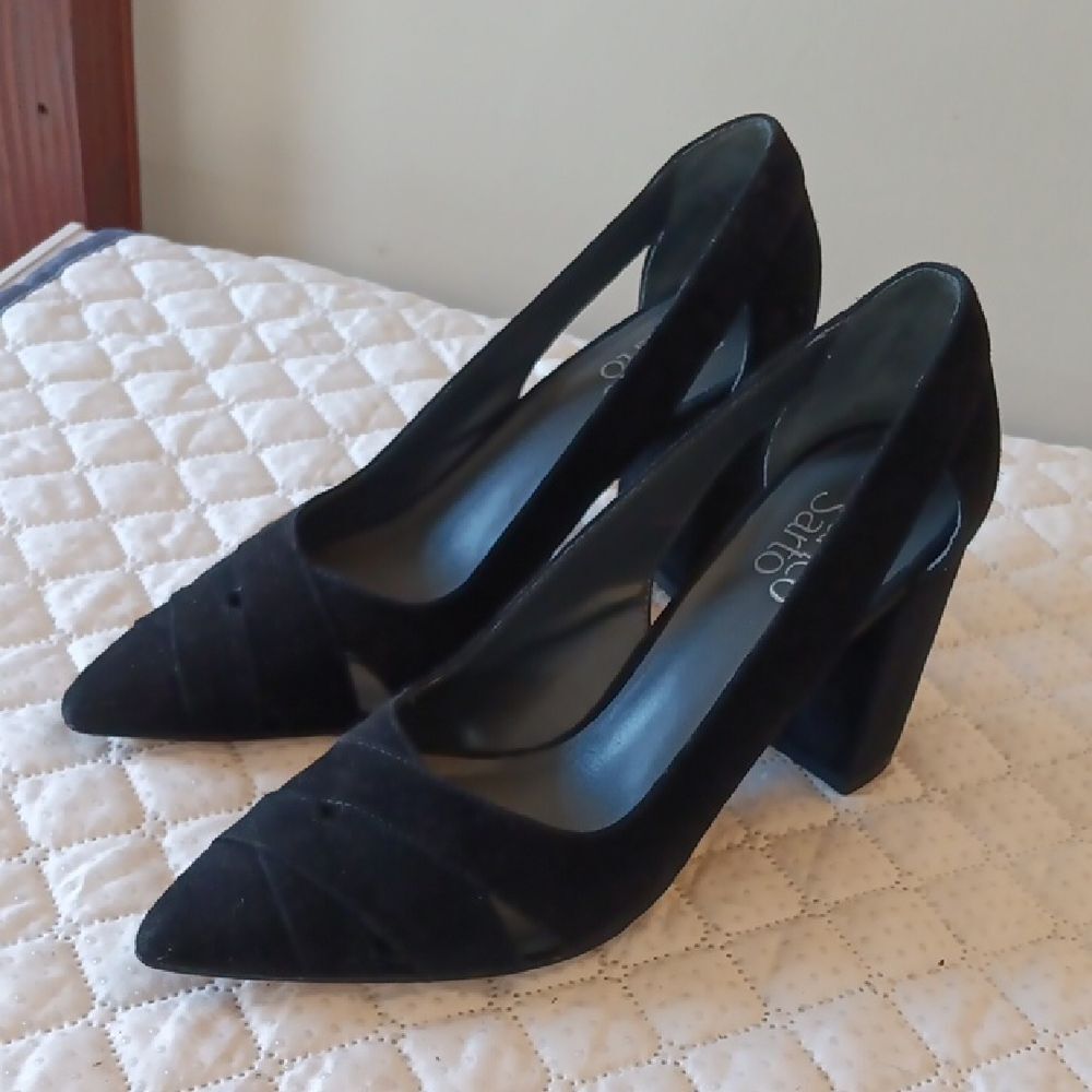 Franco Sarto Black Nubuk Chunky Heels